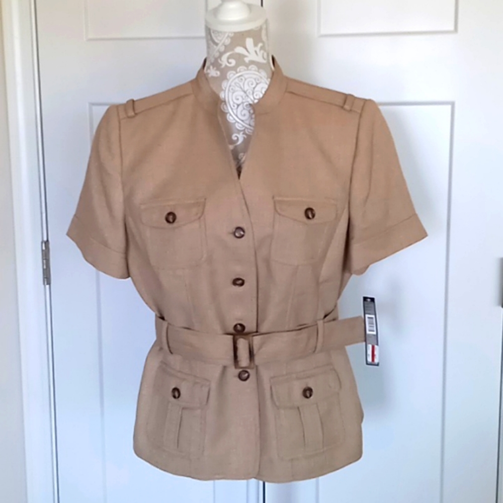 NWT Tahari ASL Linen-Look Belted Jacket